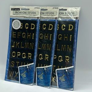 Fashion Art Next Style Iron-on Gold letters Studs 3-pk